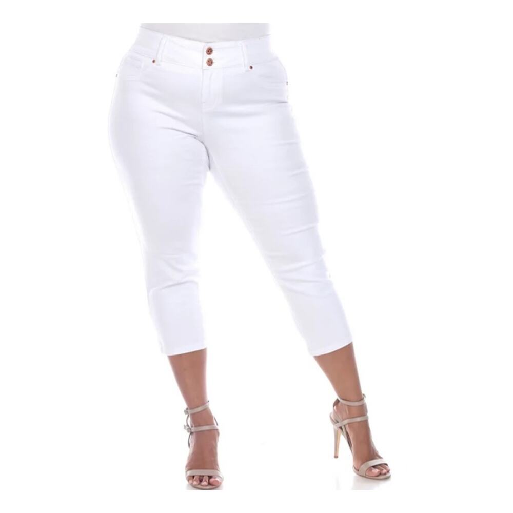 White Mark Women's Pockets Capri Jeans White Plus Size 22